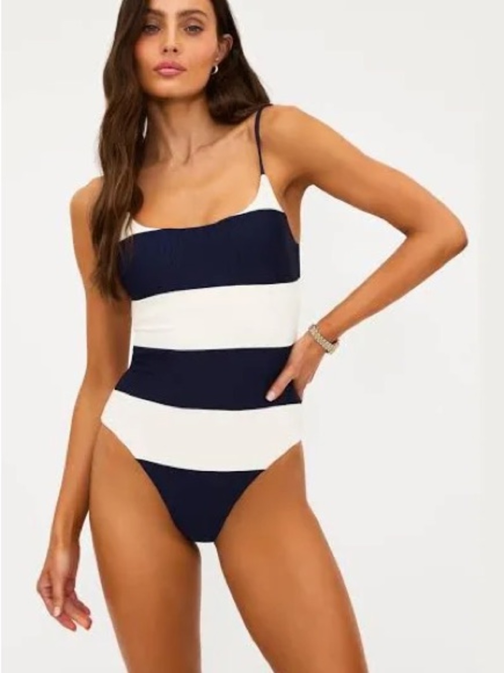 Beach Riot Navy and White Striped One-Piece Swimsuit